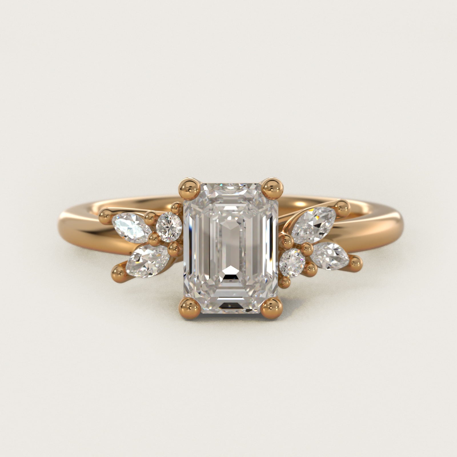 Marquise and Round Cluster Array Diamond Engagement Ring in 14k Yellow Gold - Emerald Center
