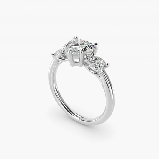 Marquise and Round Cluster Array Diamond Engagement Ring in 18k White Gold - Heart Center