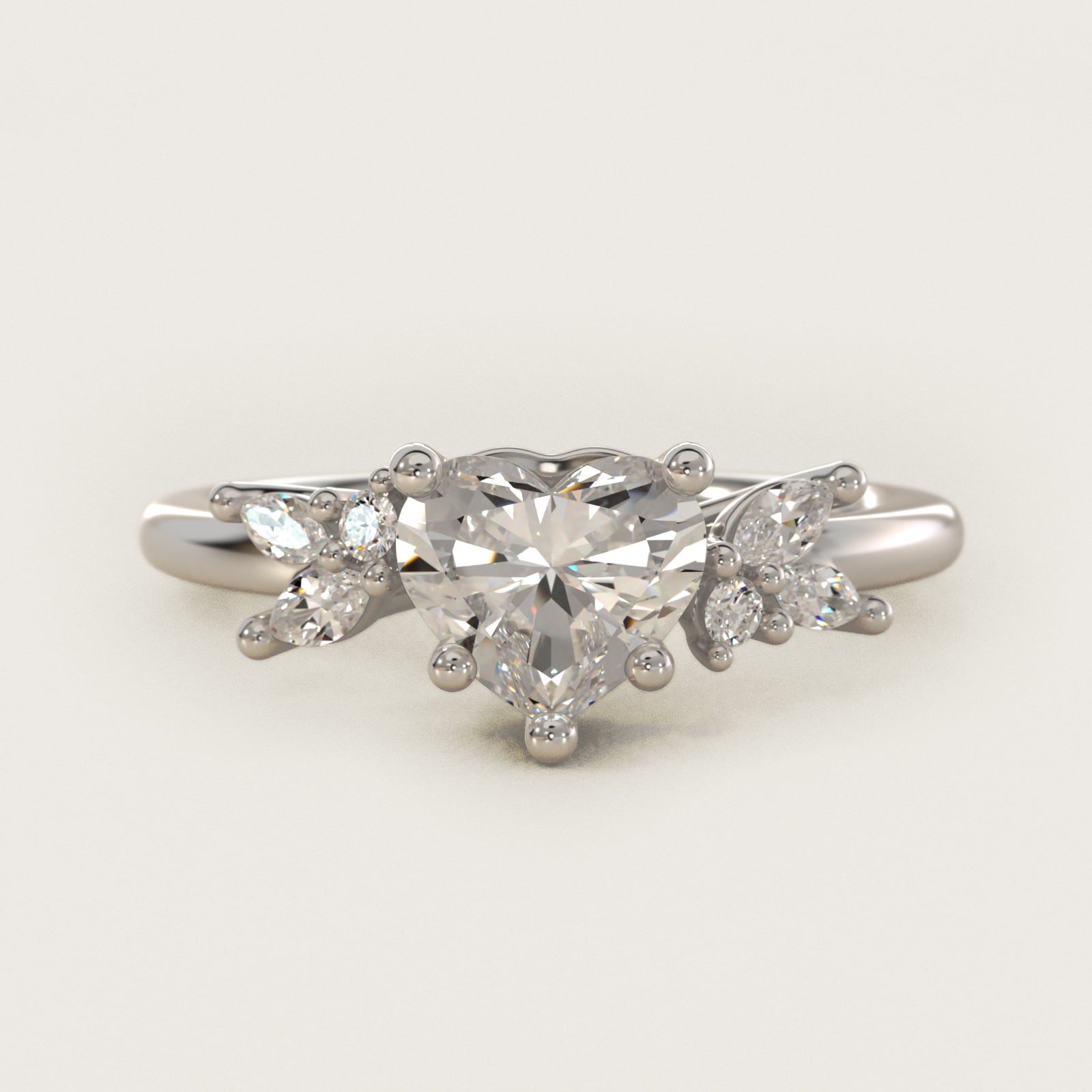 Marquise and Round Cluster Array Diamond Engagement Ring in Platinum - Heart Center