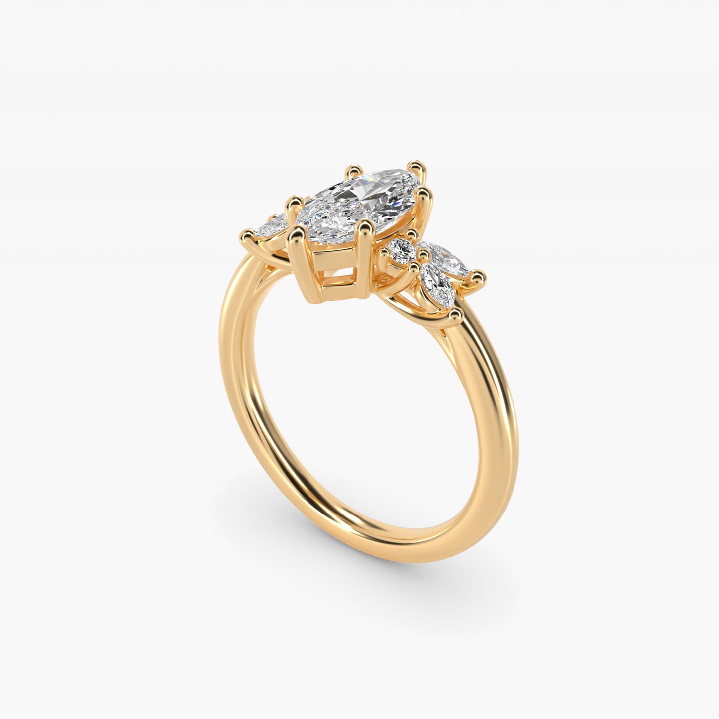 Marquise and Round Cluster Array Diamond Engagement Ring in 14k Yellow Gold - Marquise Center