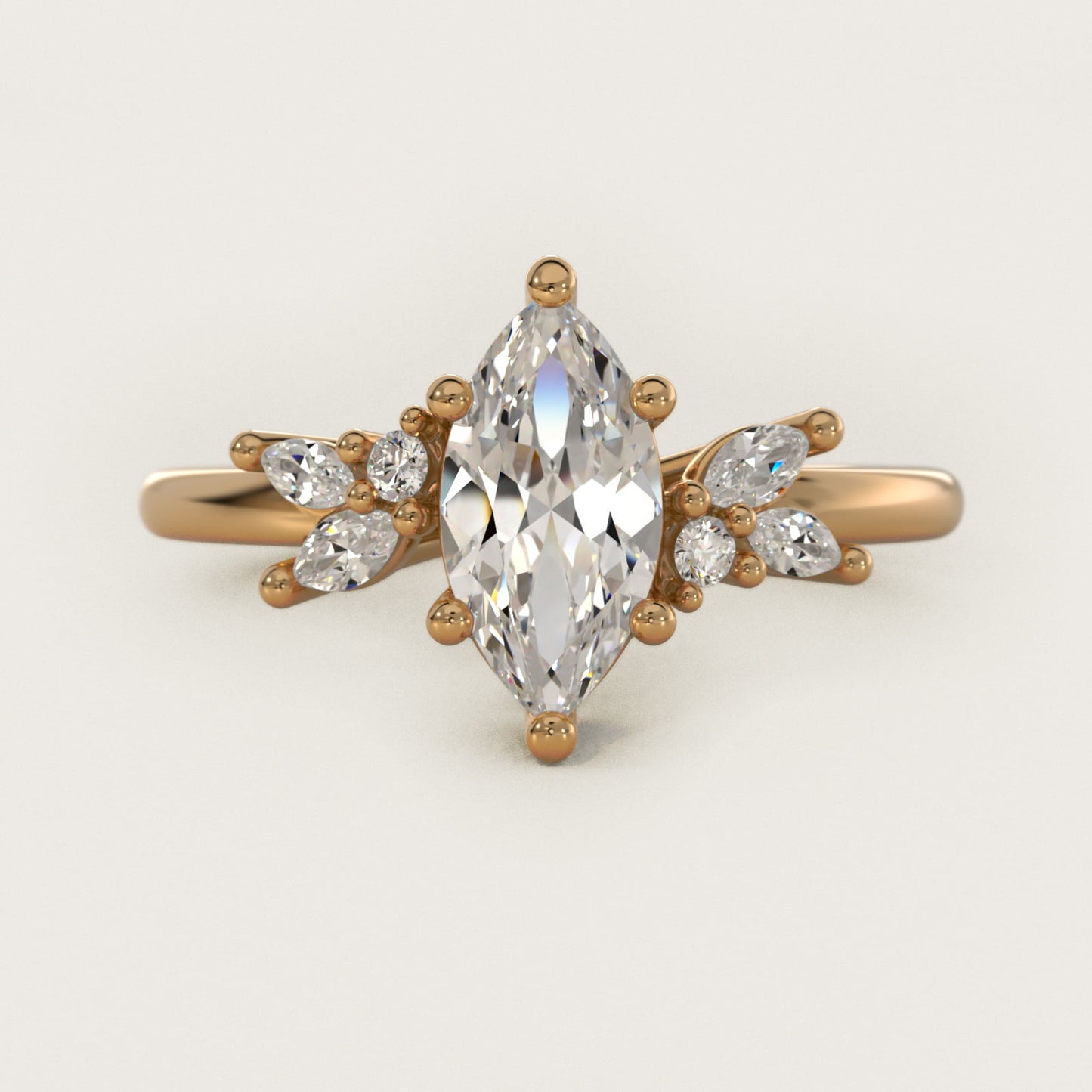 Marquise and Round Cluster Array Diamond Engagement Ring in 18k Yellow Gold - Marquise Center