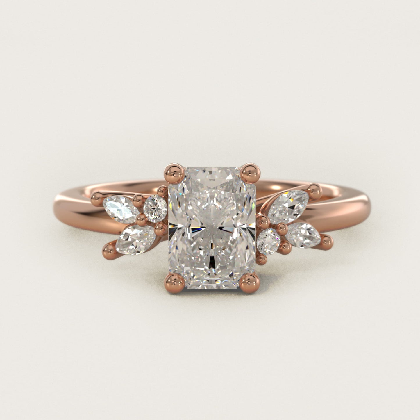 Marquise and Round Cluster Array Diamond Engagement Ring in 18k Rose Gold - Radiant Center