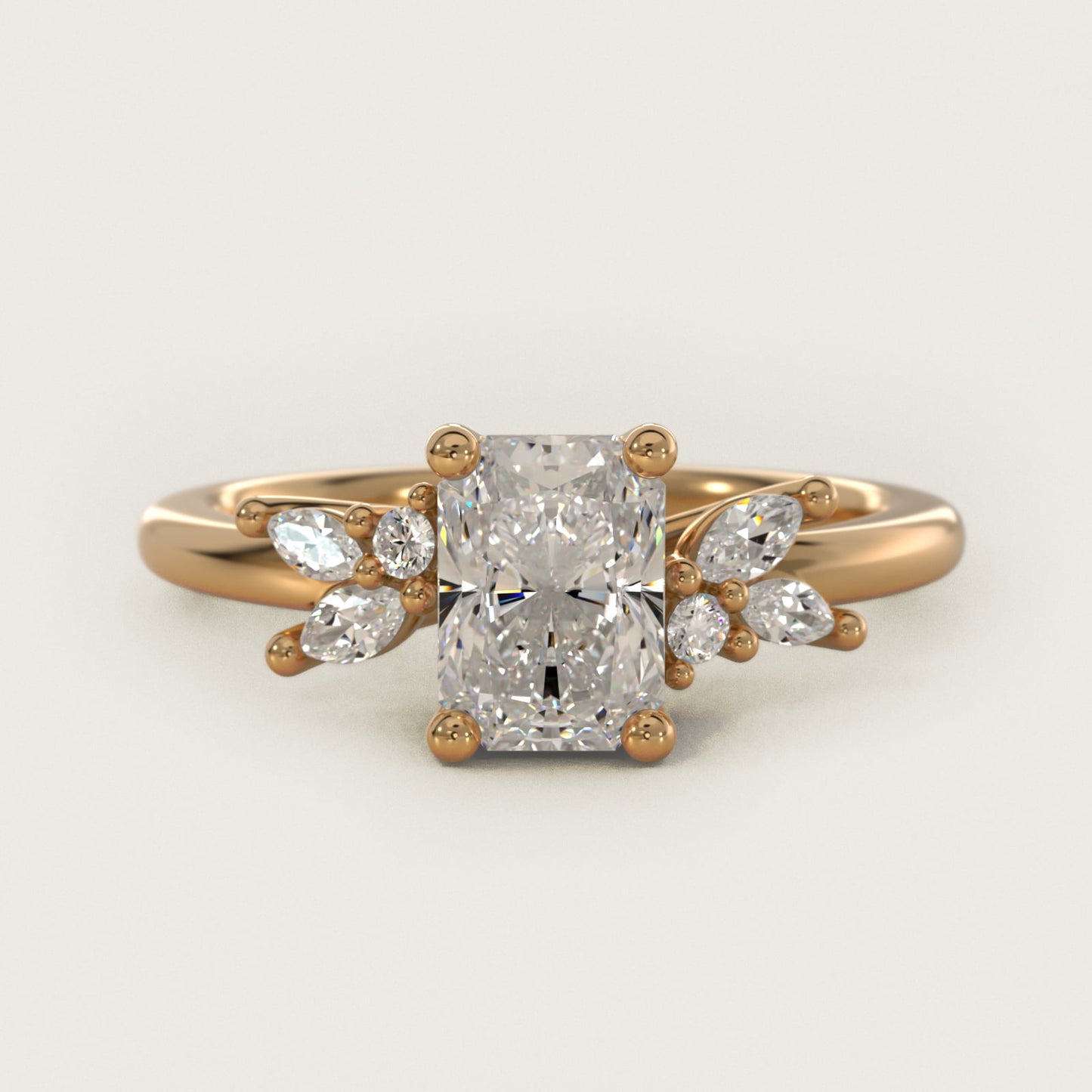 Marquise and Round Cluster Array Diamond Engagement Ring in 18k Yellow Gold - Radiant Center