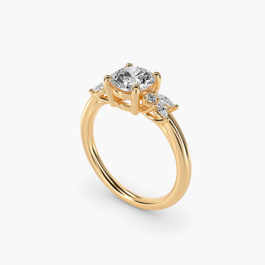 Marquise and Round Cluster Array Diamond Engagement Ring in 14k Yellow Gold - Round Center