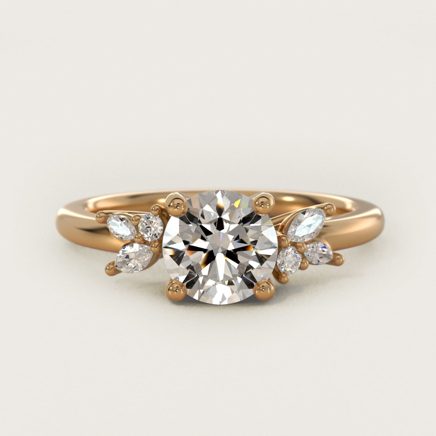 Marquise and Round Cluster Array Diamond Engagement Ring in 18k Yellow Gold - Round Center