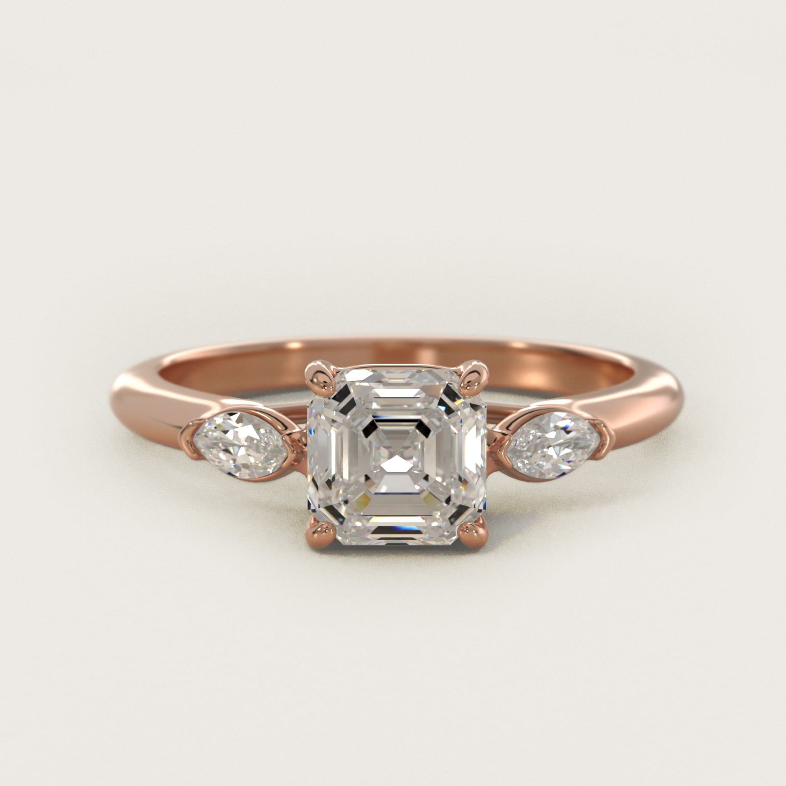 Marquise Cut Diamond Three Stone Engagement Ring In 18k Rose Gold By James Allen - Asscher Center