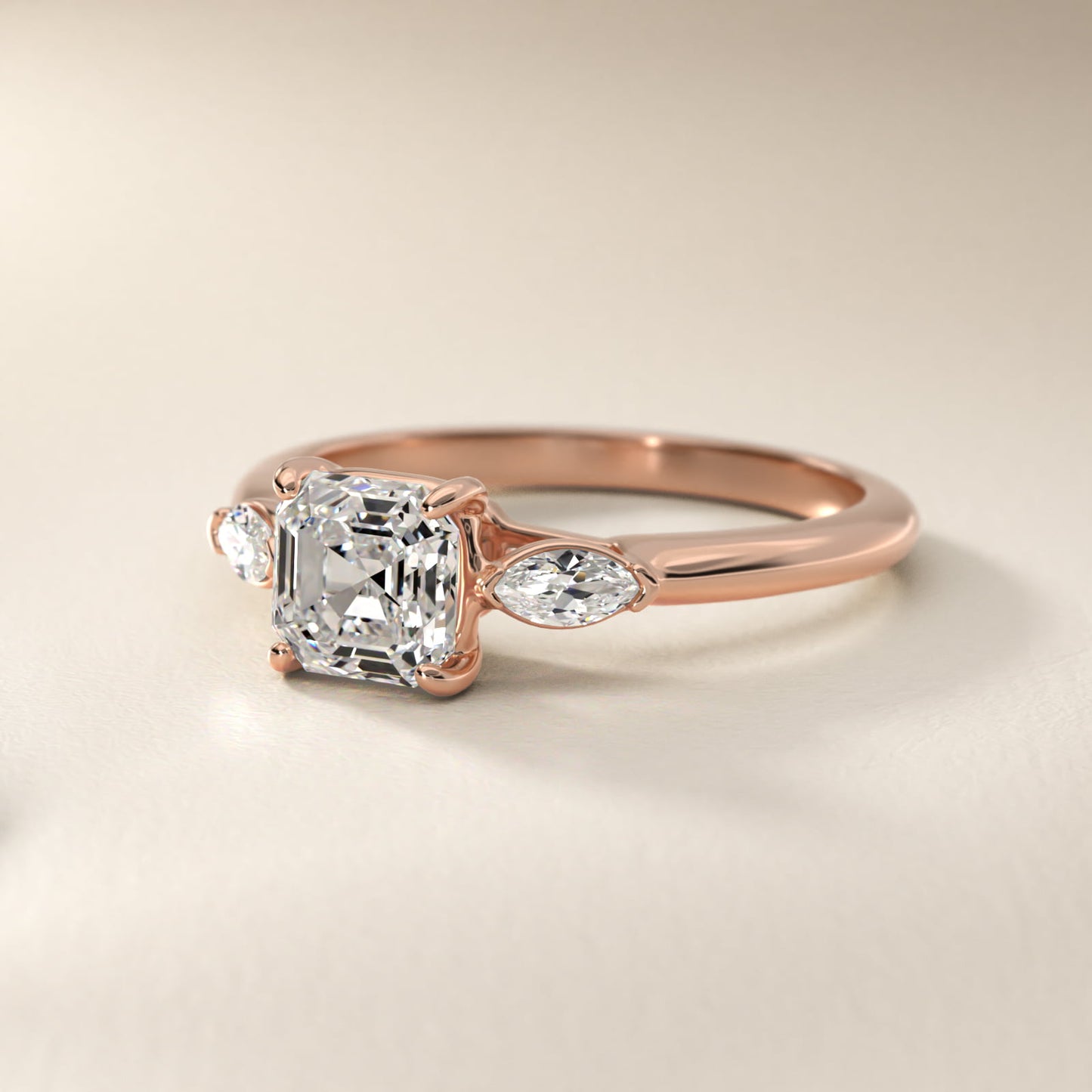 Marquise Cut Diamond Three Stone Engagement Ring In 14K Rose Gold By James Allen - Asscher Center