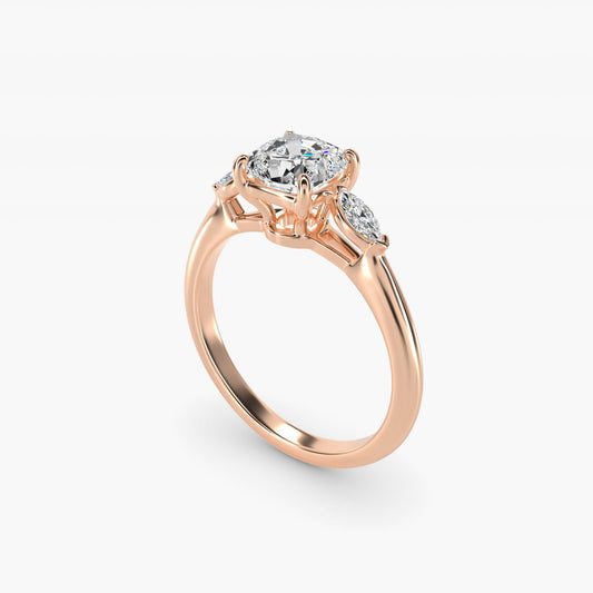 Marquise Cut Diamond Three Stone Engagement Ring In 14K Rose Gold By James Allen - Cushion Center