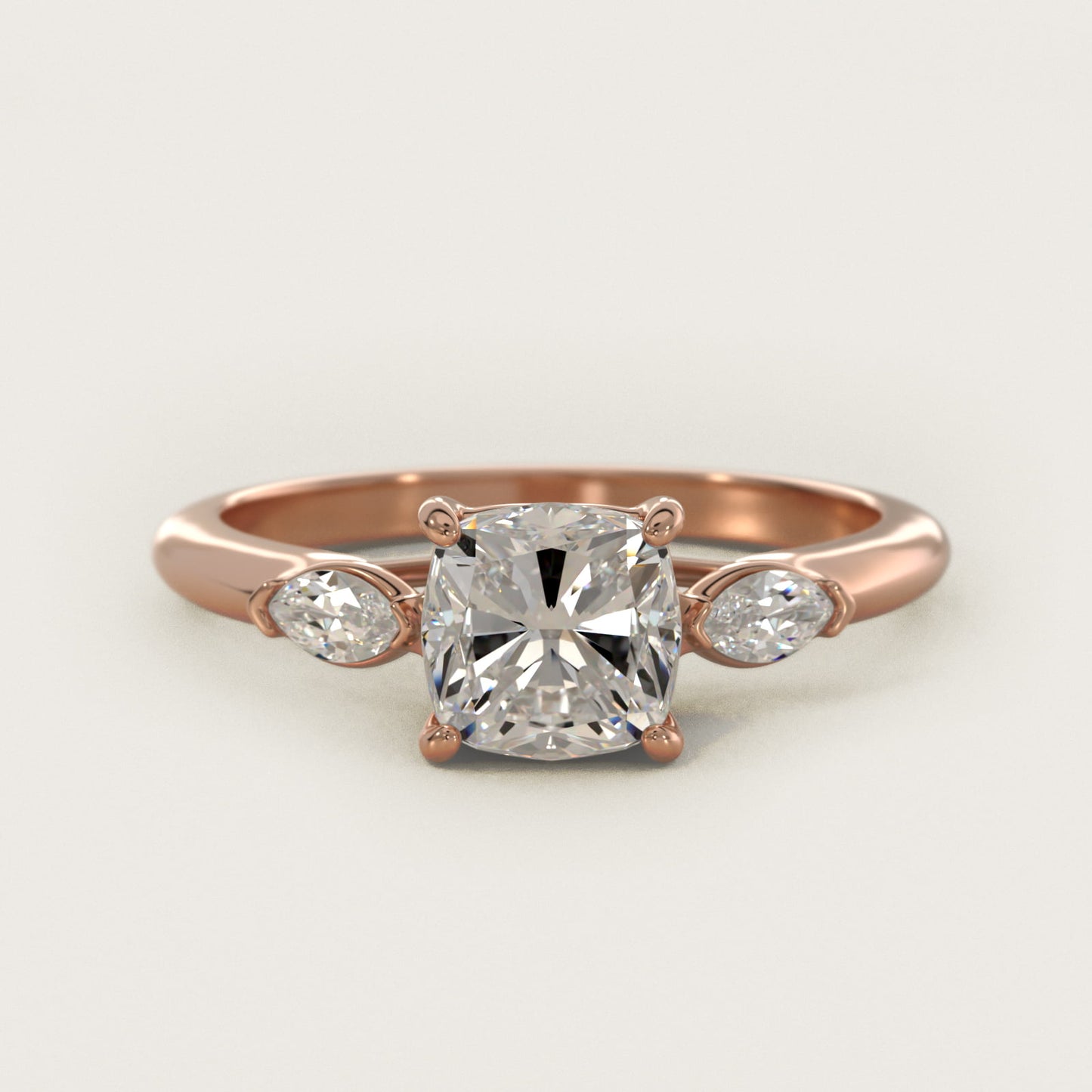 Marquise Cut Diamond Three Stone Engagement Ring In 18k Rose Gold By James Allen - Cushion Center