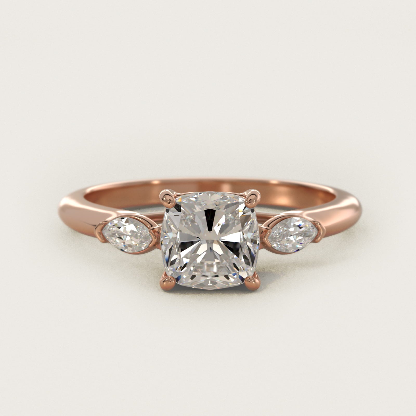 Marquise Cut Diamond Three Stone Engagement Ring In 18k Rose Gold By James Allen - Cushion Center