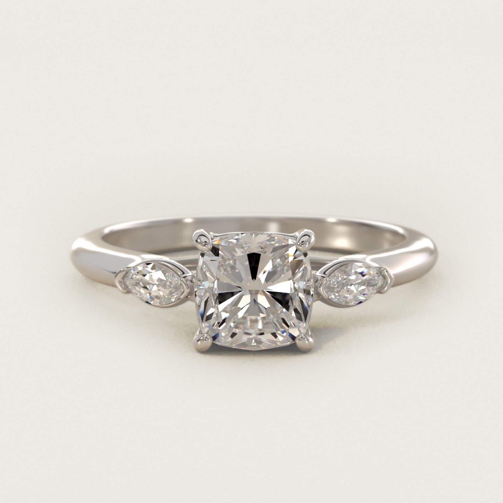 Marquise Cut Diamond Three Stone Engagement Ring In 14K White Gold By James Allen - Cushion Center