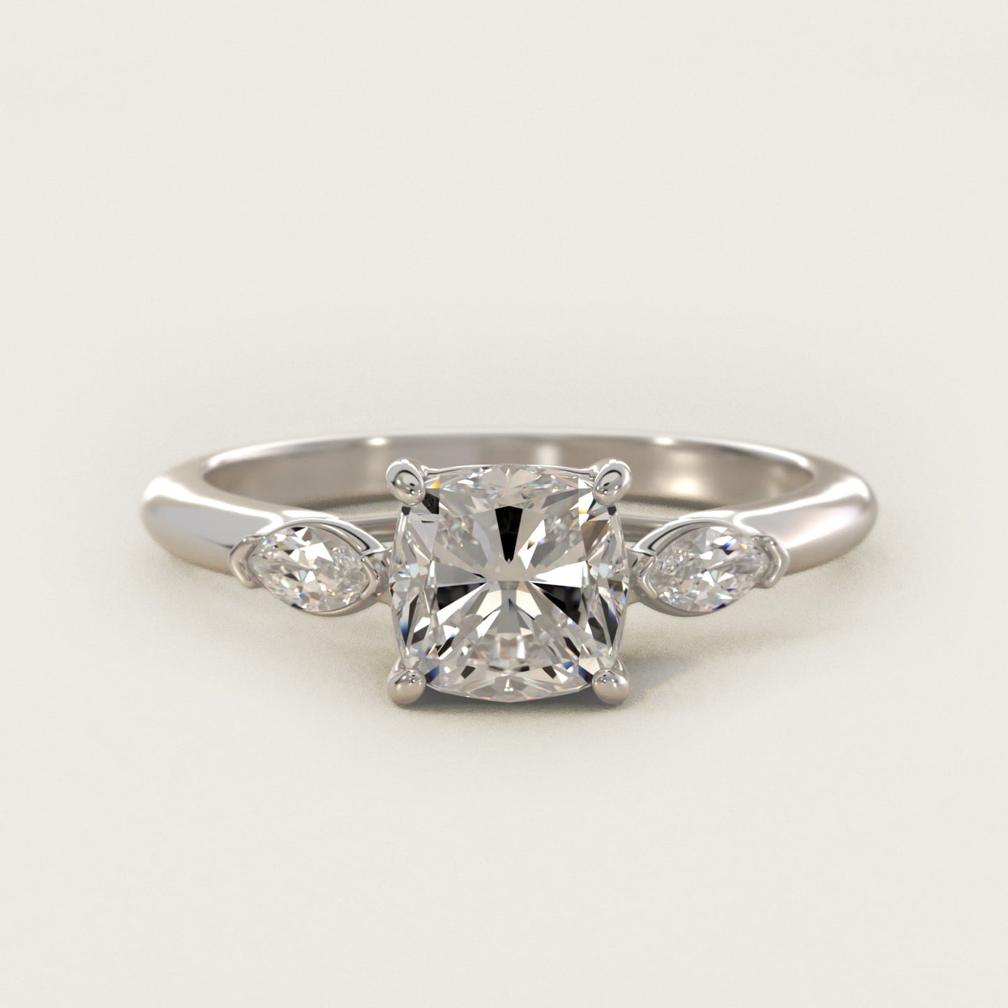 Marquise Cut Diamond Three Stone Engagement Ring In 18k White Gold By James Allen - Cushion Center