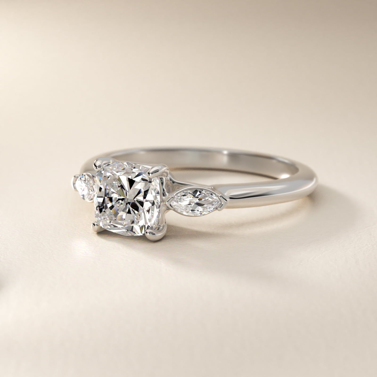Marquise Cut Diamond Three Stone Engagement Ring In 18k White Gold By James Allen - Cushion Center