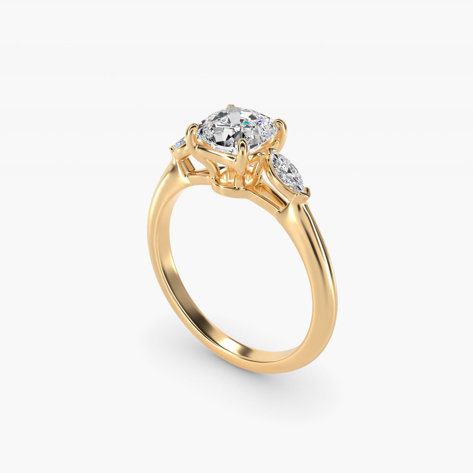 Marquise Cut Diamond Three Stone Engagement Ring In 18k Yellow Gold By James Allen - Cushion Center