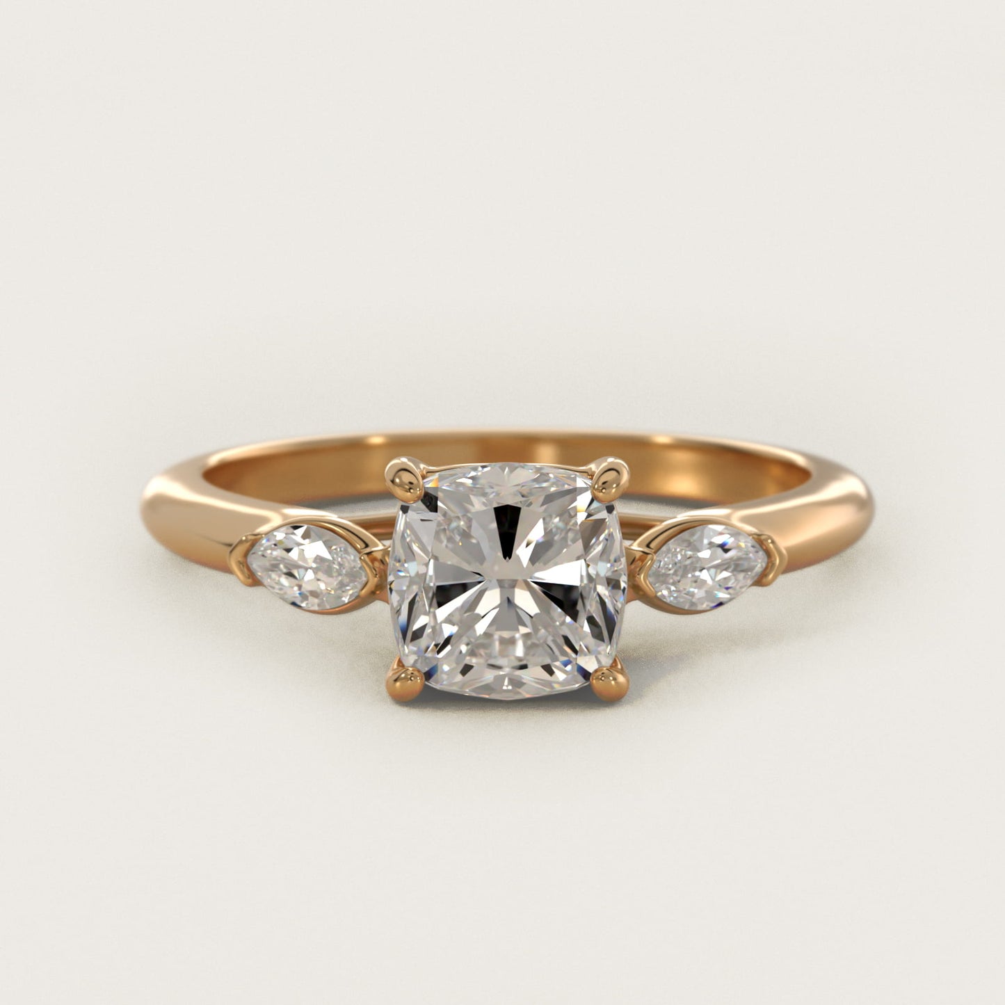 Marquise Cut Diamond Three Stone Engagement Ring In 14K Yellow Gold By James Allen - Cushion Center