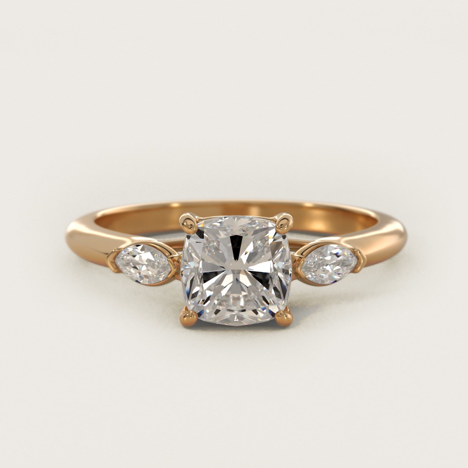 Marquise Cut Diamond Three Stone Engagement Ring In 14K Yellow Gold By James Allen - Cushion Center