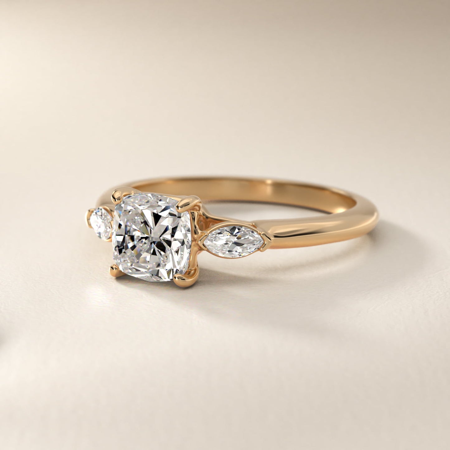 Marquise Cut Diamond Three Stone Engagement Ring In 18k Yellow Gold By James Allen - Cushion Center
