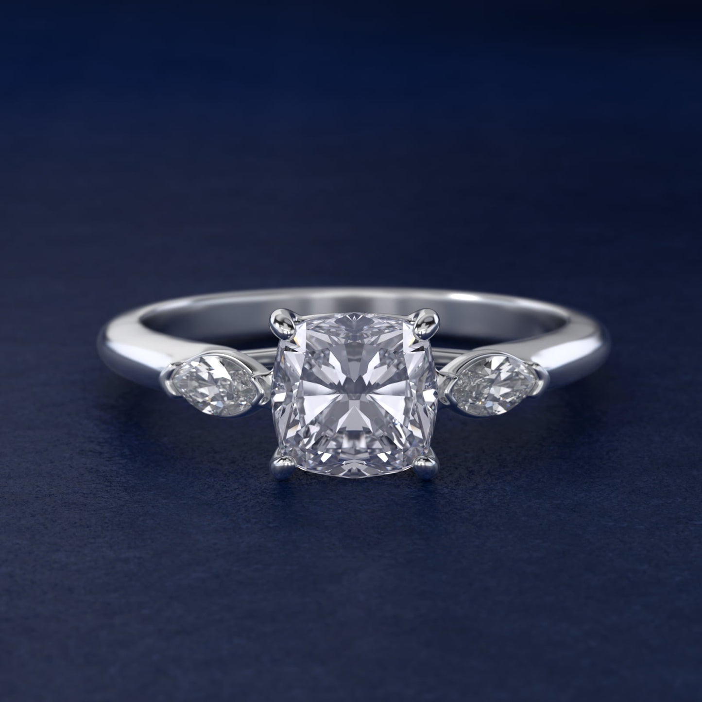 Marquise Cut Diamond Three Stone Engagement Ring In Platinum By James Allen - Cushion Center