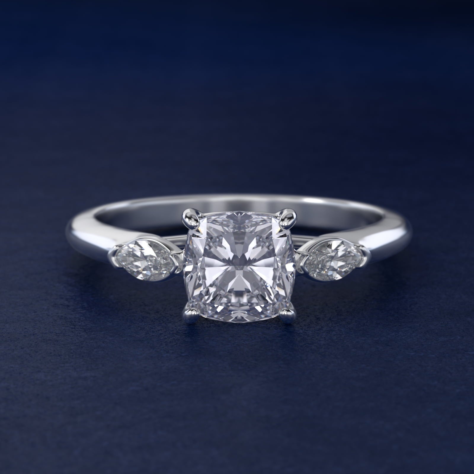 Marquise Cut Diamond Three Stone Engagement Ring In Platinum By James Allen - Cushion Center