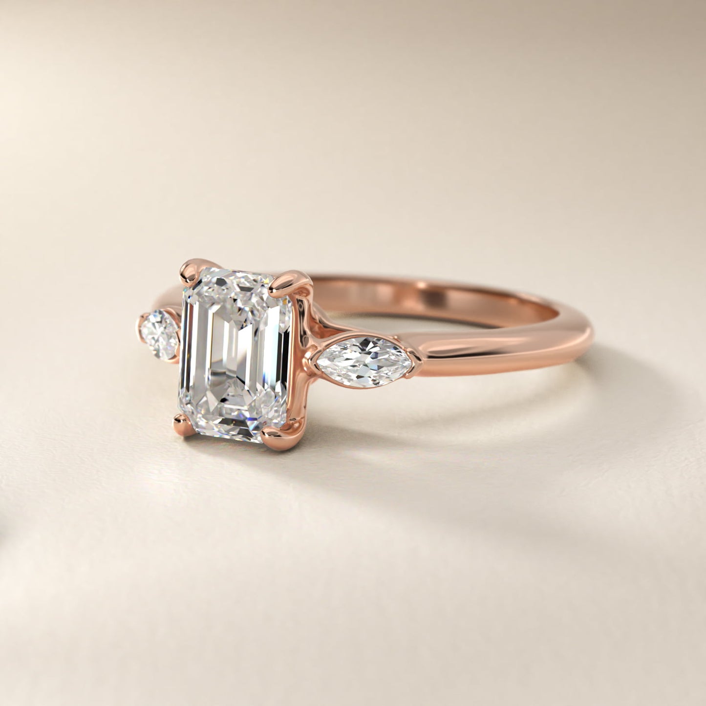 Marquise Cut Diamond Three Stone Engagement Ring In 14K Rose Gold By James Allen - Emerald Center