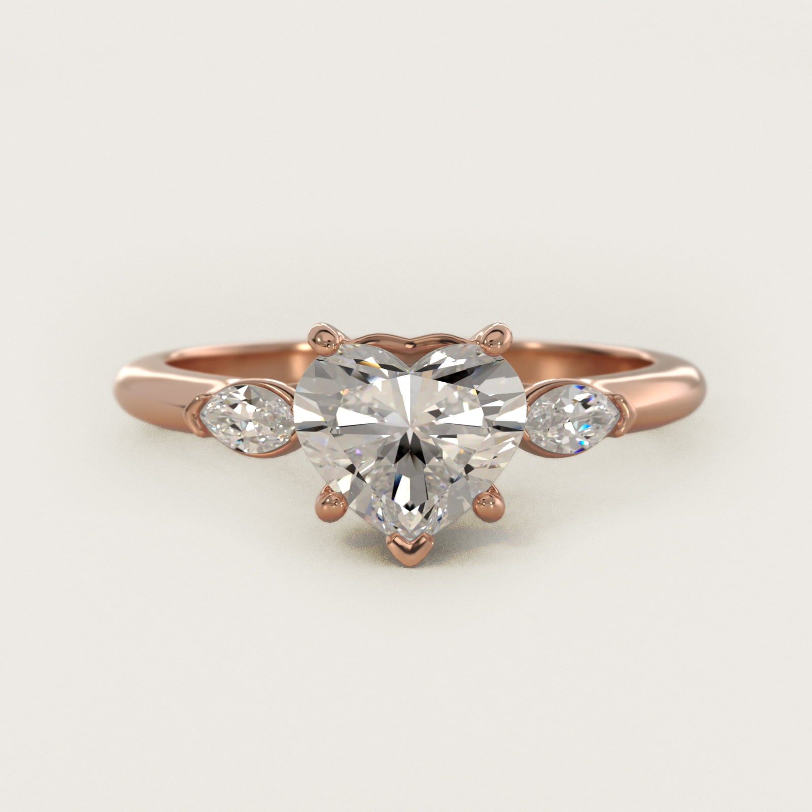 Marquise Cut Diamond Three Stone Engagement Ring In 14K Rose Gold By James Allen - Heart Center