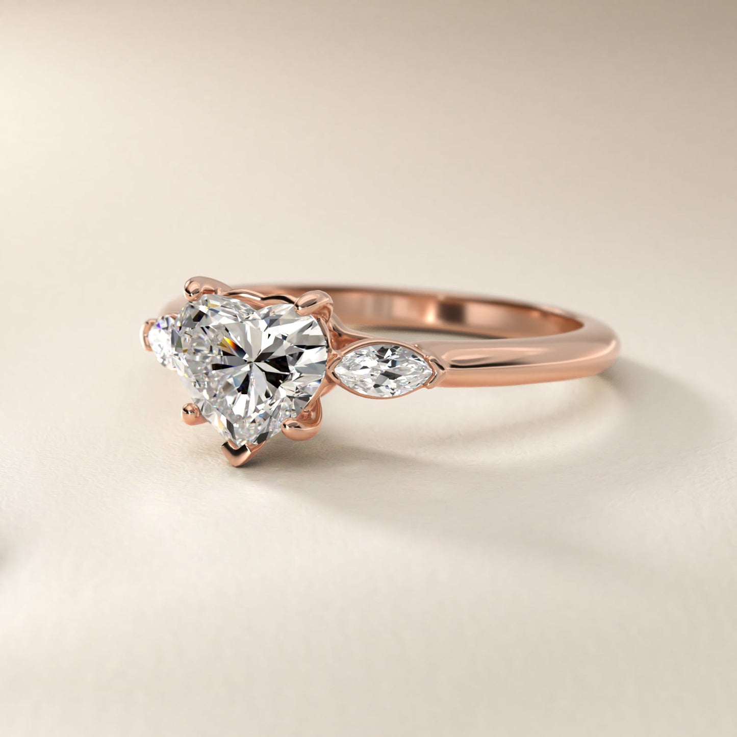 Marquise Cut Diamond Three Stone Engagement Ring In 14K Rose Gold By James Allen - Heart Center