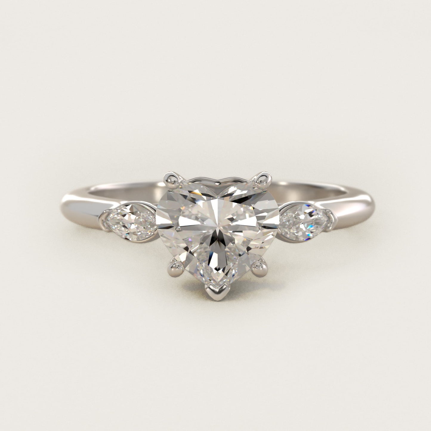 Marquise Cut Diamond Three Stone Engagement Ring In 14K White Gold By James Allen - Heart Center