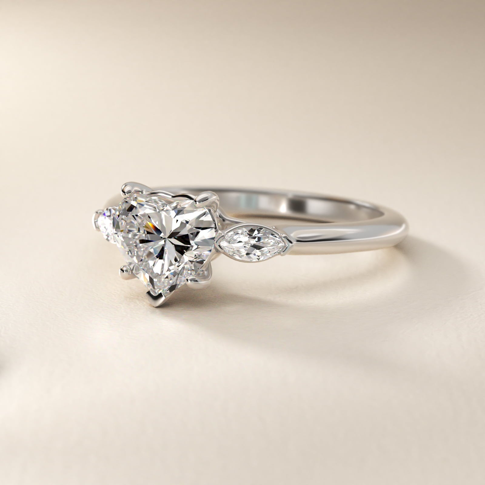 Marquise Cut Diamond Three Stone Engagement Ring In 14K White Gold By James Allen - Heart Center