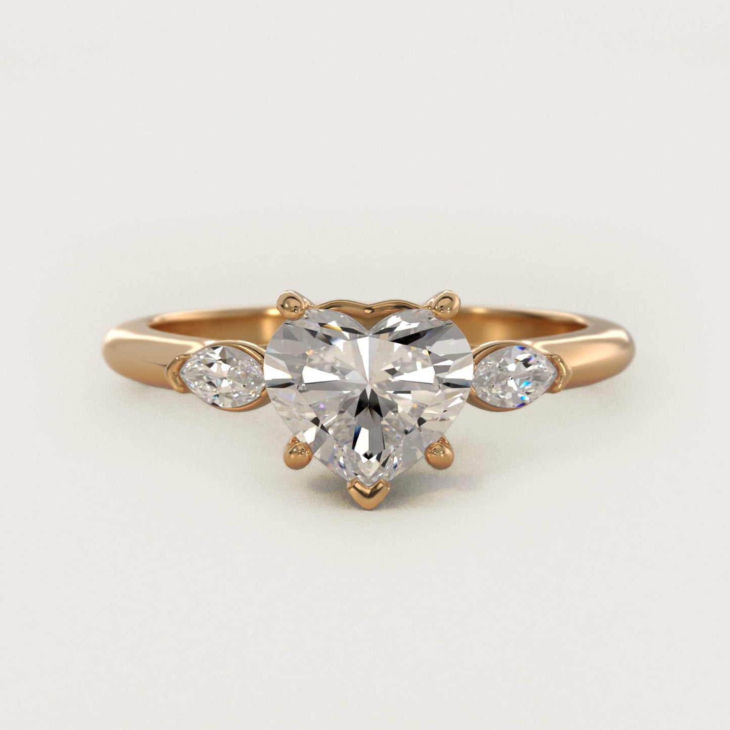 Marquise Cut Diamond Three Stone Engagement Ring In 14K Yellow Gold By James Allen - Heart Center