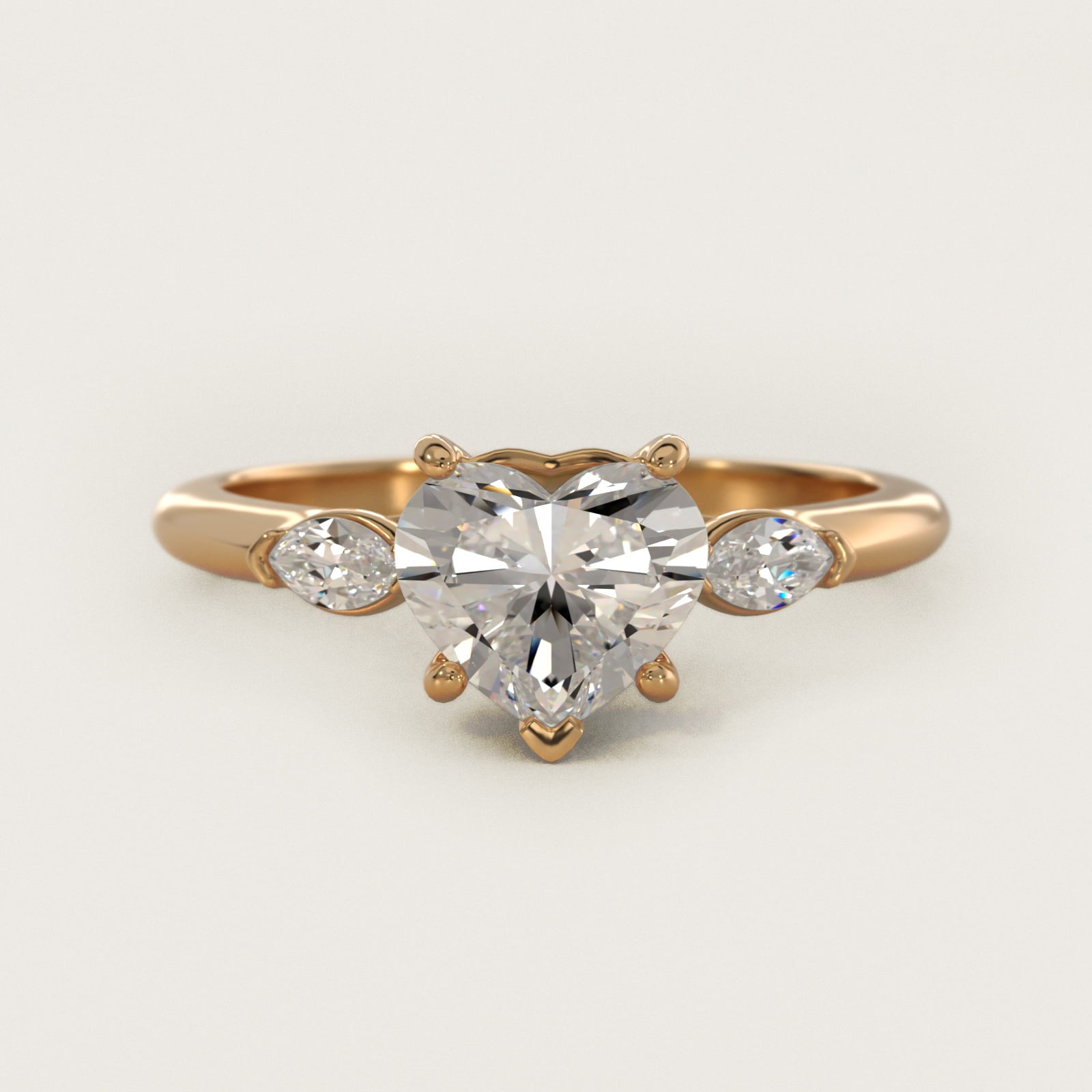 Marquise Cut Diamond Three Stone Engagement Ring In 14K Yellow Gold By James Allen - Heart Center
