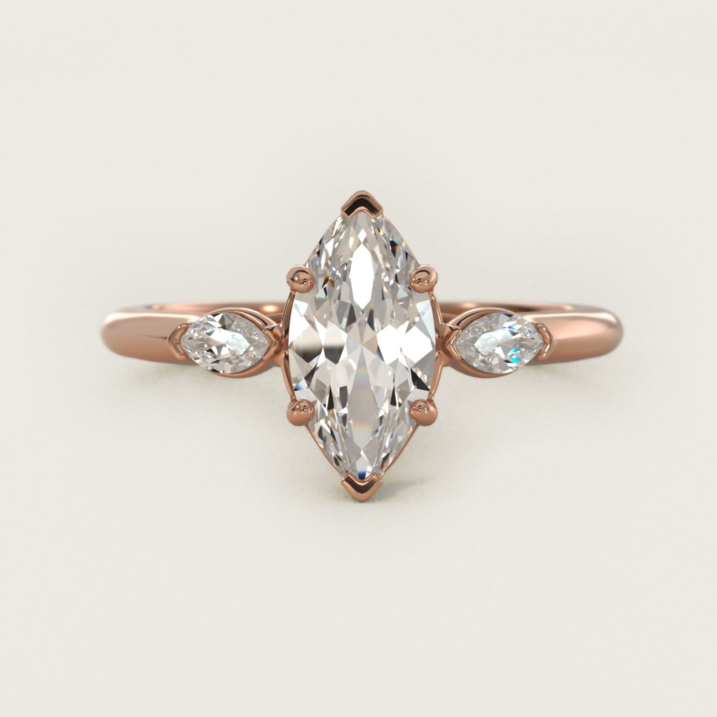 Marquise Cut Diamond Three Stone Engagement Ring In 18k Rose Gold By James Allen - Marquise Center