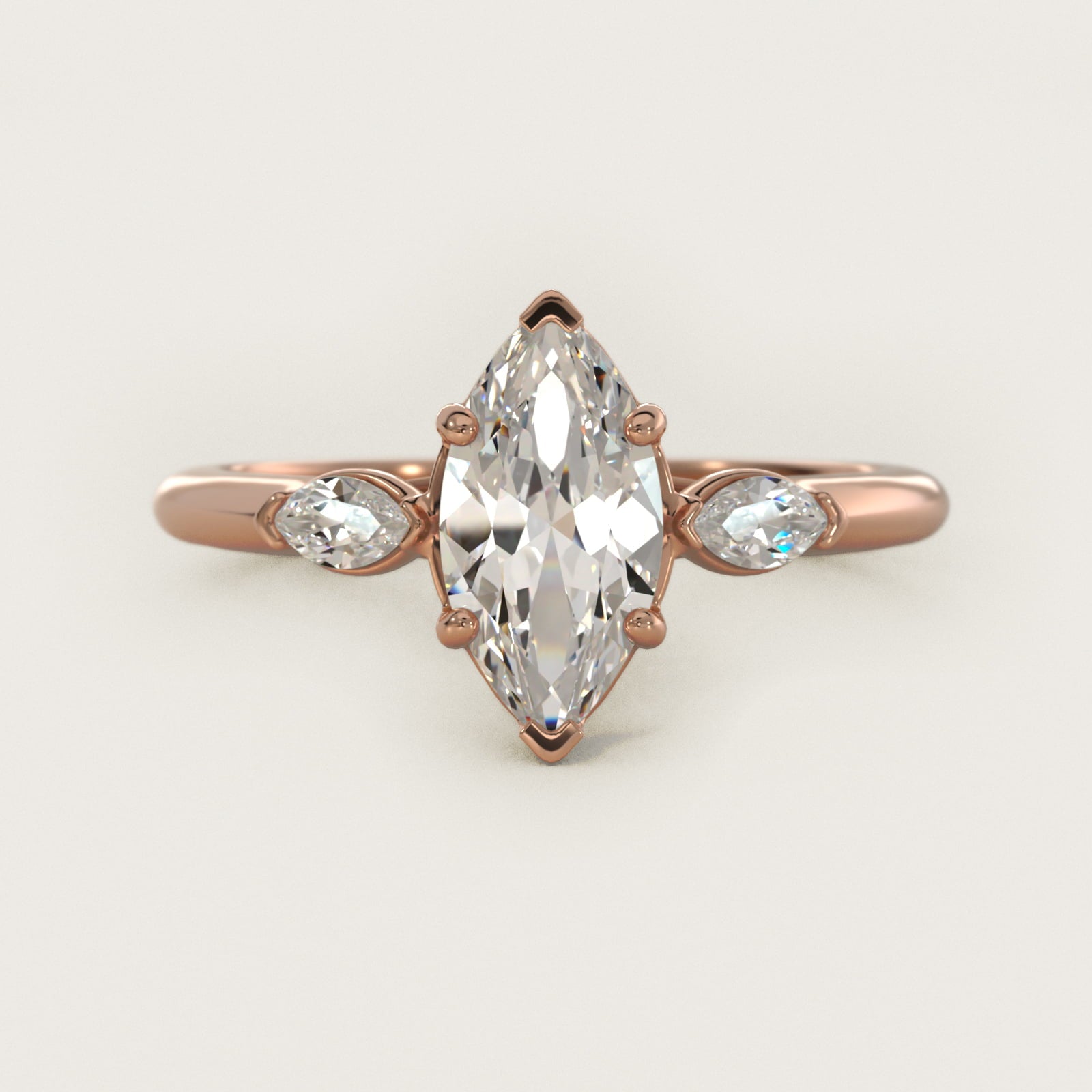 Marquise Cut Diamond Three Stone Engagement Ring In 18k Rose Gold By James Allen - Marquise Center