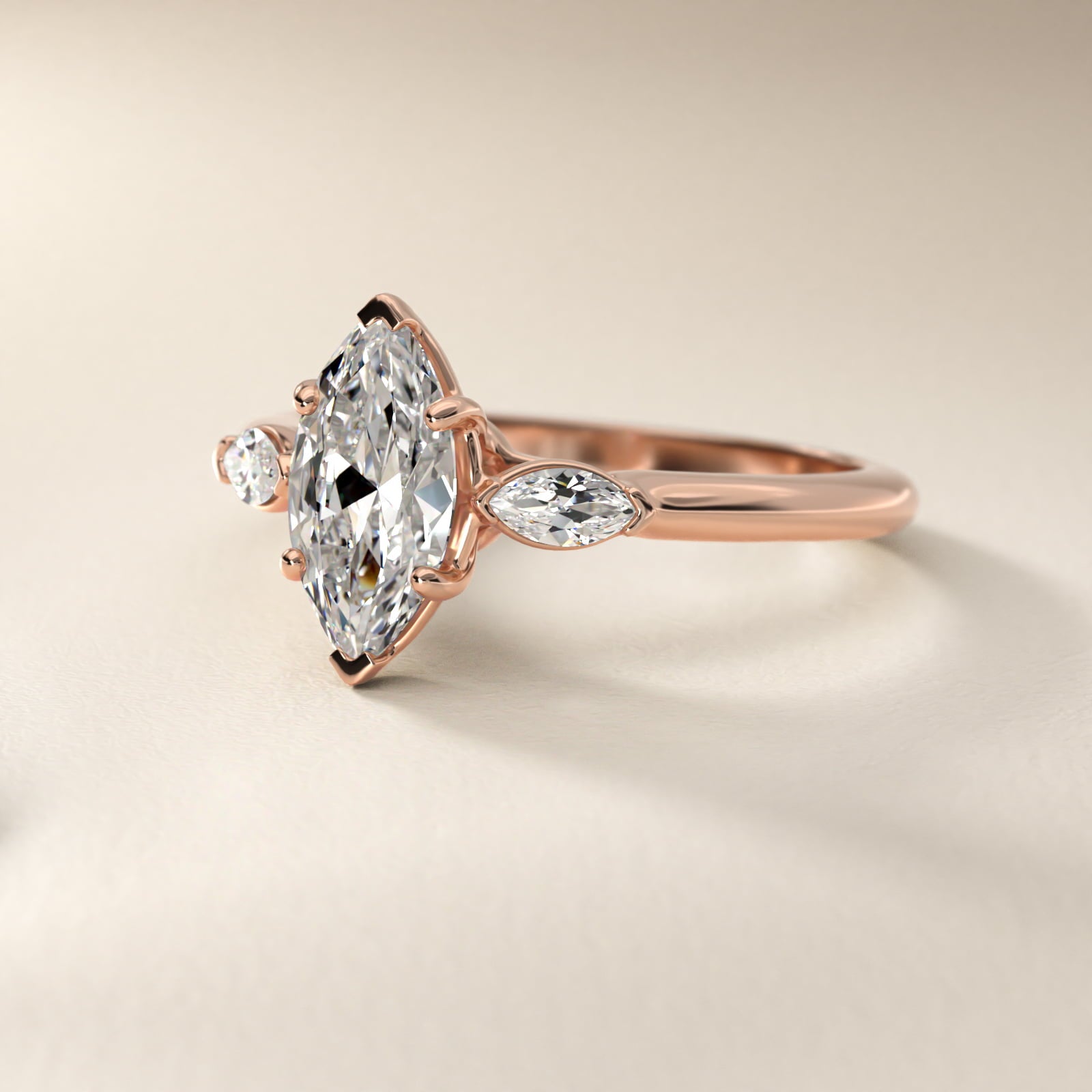 Marquise Cut Diamond Three Stone Engagement Ring In 18k Rose Gold By James Allen - Marquise Center