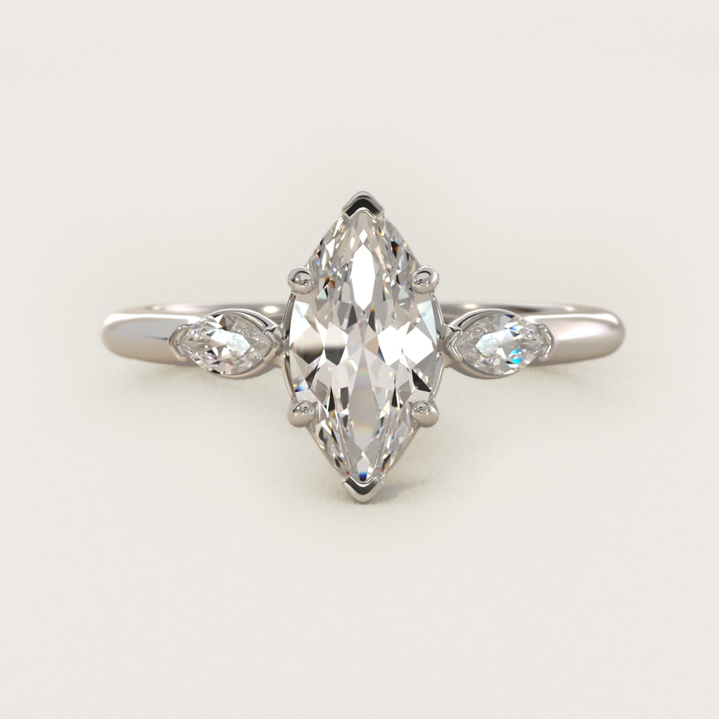 Marquise Cut Diamond Three Stone Engagement Ring In 18k White Gold By James Allen - Marquise Center