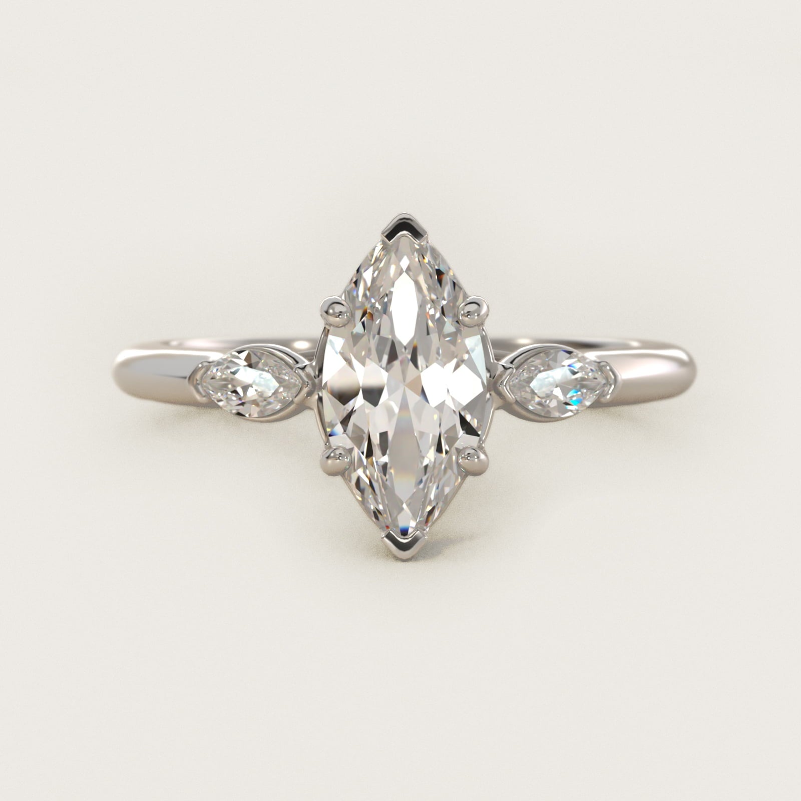 Marquise Cut Diamond Three Stone Engagement Ring In 18k White Gold By James Allen - Marquise Center