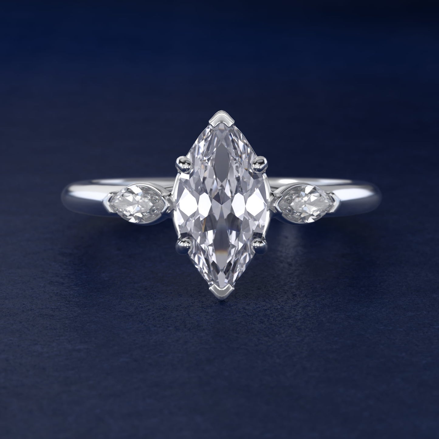 Marquise Cut Diamond Three Stone Engagement Ring In Platinum By James Allen - Marquise Center