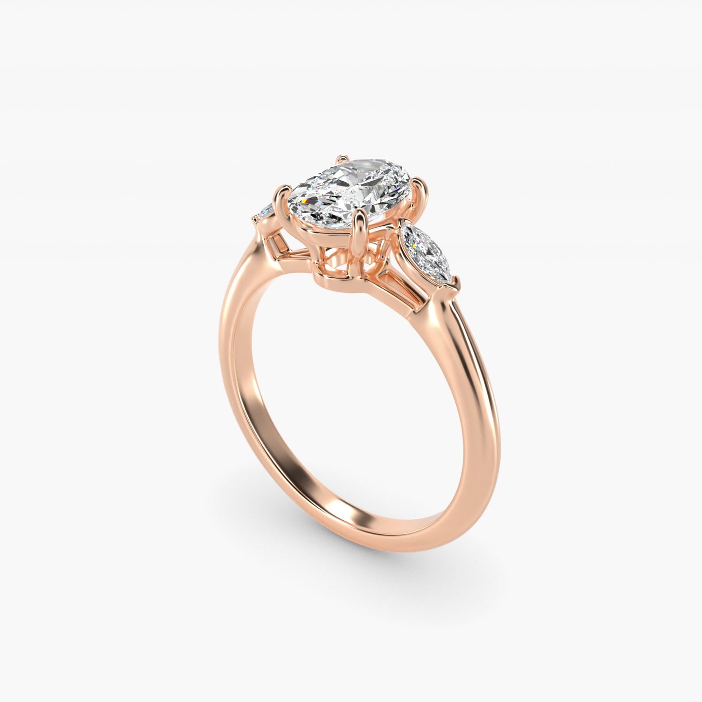 Marquise Cut Diamond Three Stone Engagement Ring In 14K Rose Gold By James Allen - Oval Center