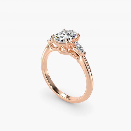Marquise Cut Diamond Three Stone Engagement Ring In 14K Rose Gold By James Allen - Oval Center
