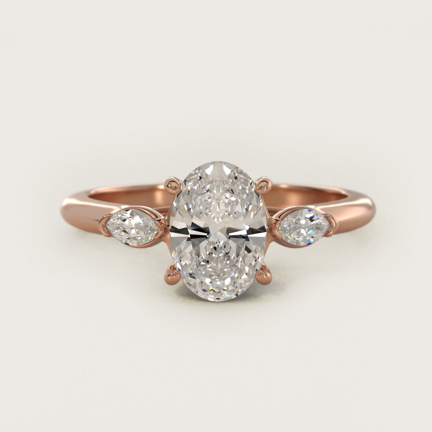 Marquise Cut Diamond Three Stone Engagement Ring In 14K Rose Gold By James Allen - Oval Center