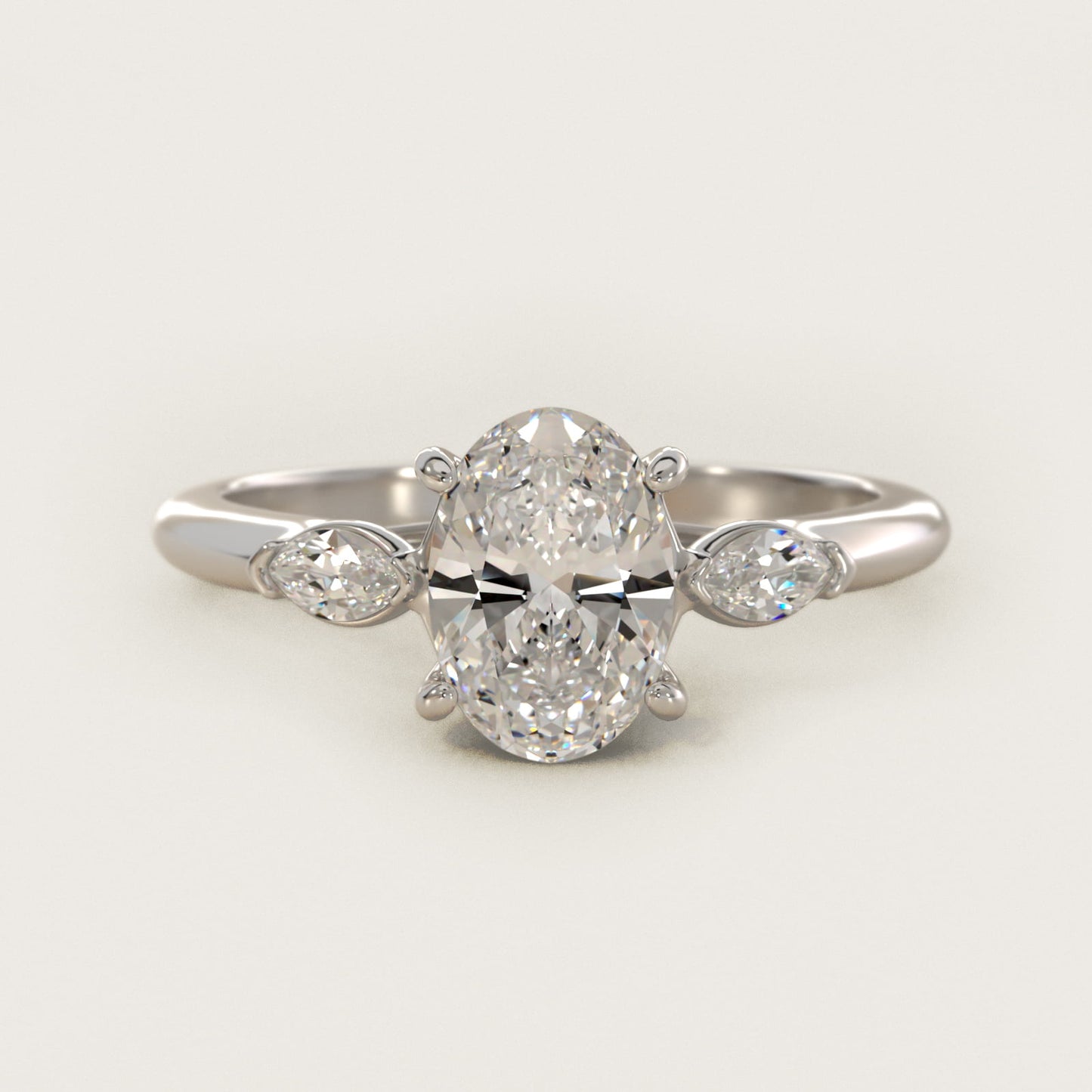 Marquise Cut Diamond Three Stone Engagement Ring In 14K White Gold By James Allen - Oval Center