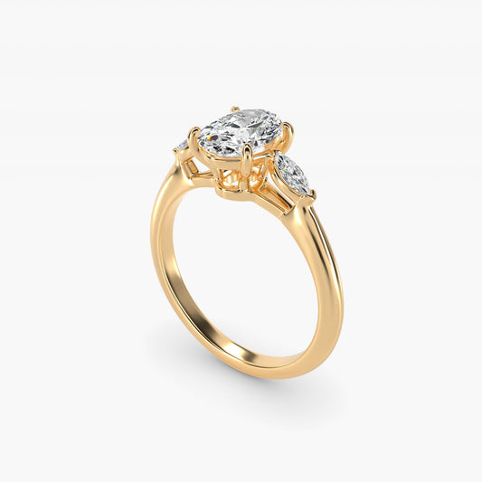 Marquise Cut Diamond Three Stone Engagement Ring In 18k Yellow Gold By James Allen - Oval Center