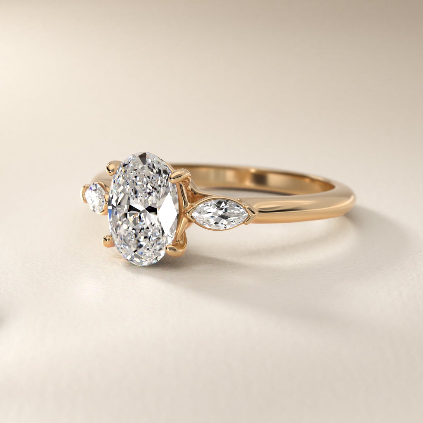 Marquise Cut Diamond Three Stone Engagement Ring In 14K Yellow Gold By James Allen - Oval Center