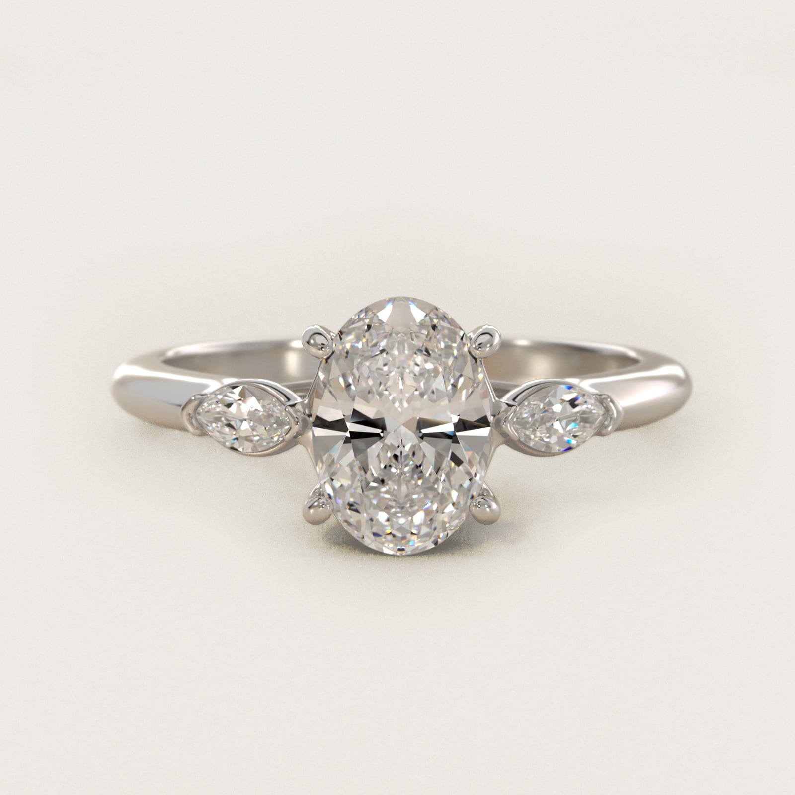 Marquise Cut Diamond Three Stone Engagement Ring In Platinum By James Allen - Oval Center