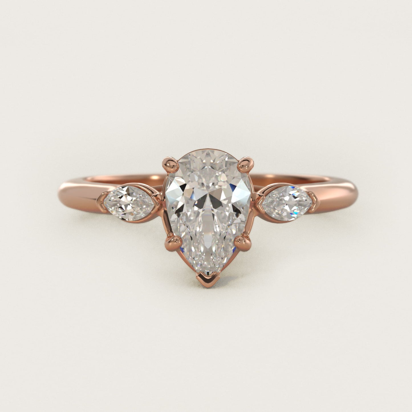 Marquise Cut Diamond Three Stone Engagement Ring In 18k Rose Gold By James Allen - Pear Center