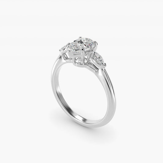 Marquise Cut Diamond Three Stone Engagement Ring In 14K White Gold By James Allen - Pear Center