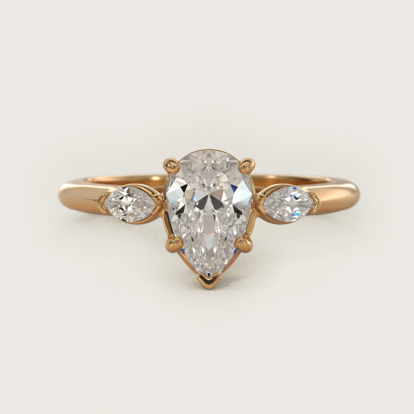Marquise Cut Diamond Three Stone Engagement Ring In 18k Yellow Gold By James Allen - Pear Center