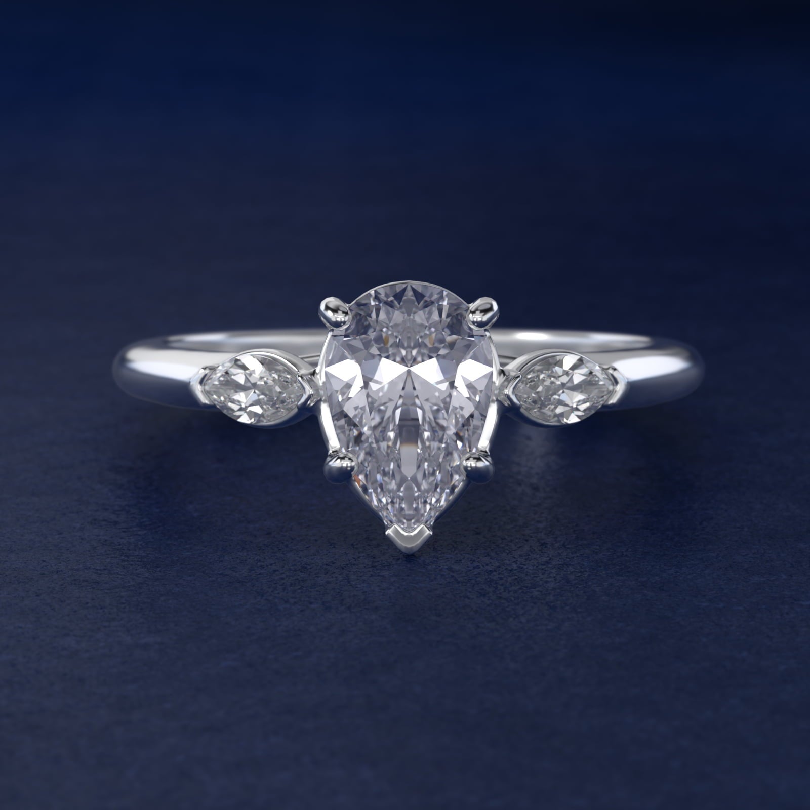 Marquise Cut Diamond Three Stone Engagement Ring In Platinum By James Allen - Pear Center