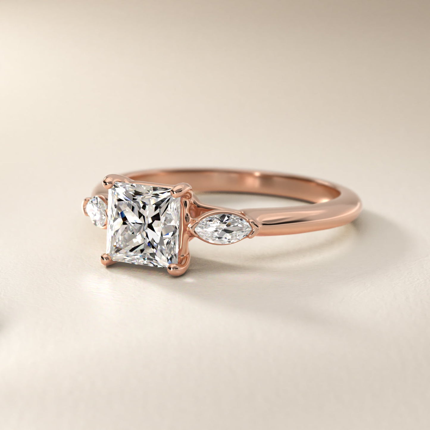 Marquise Cut Diamond Three Stone Engagement Ring In 18k Rose Gold By James Allen - Princess Center