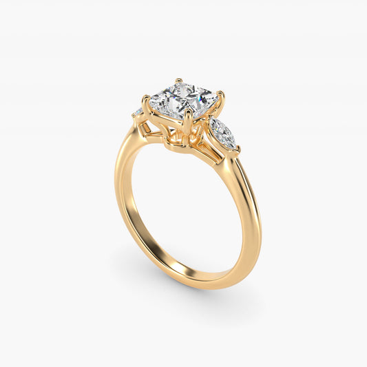 Marquise Cut Diamond Three Stone Engagement Ring In 18k Yellow Gold By James Allen - Princess Center