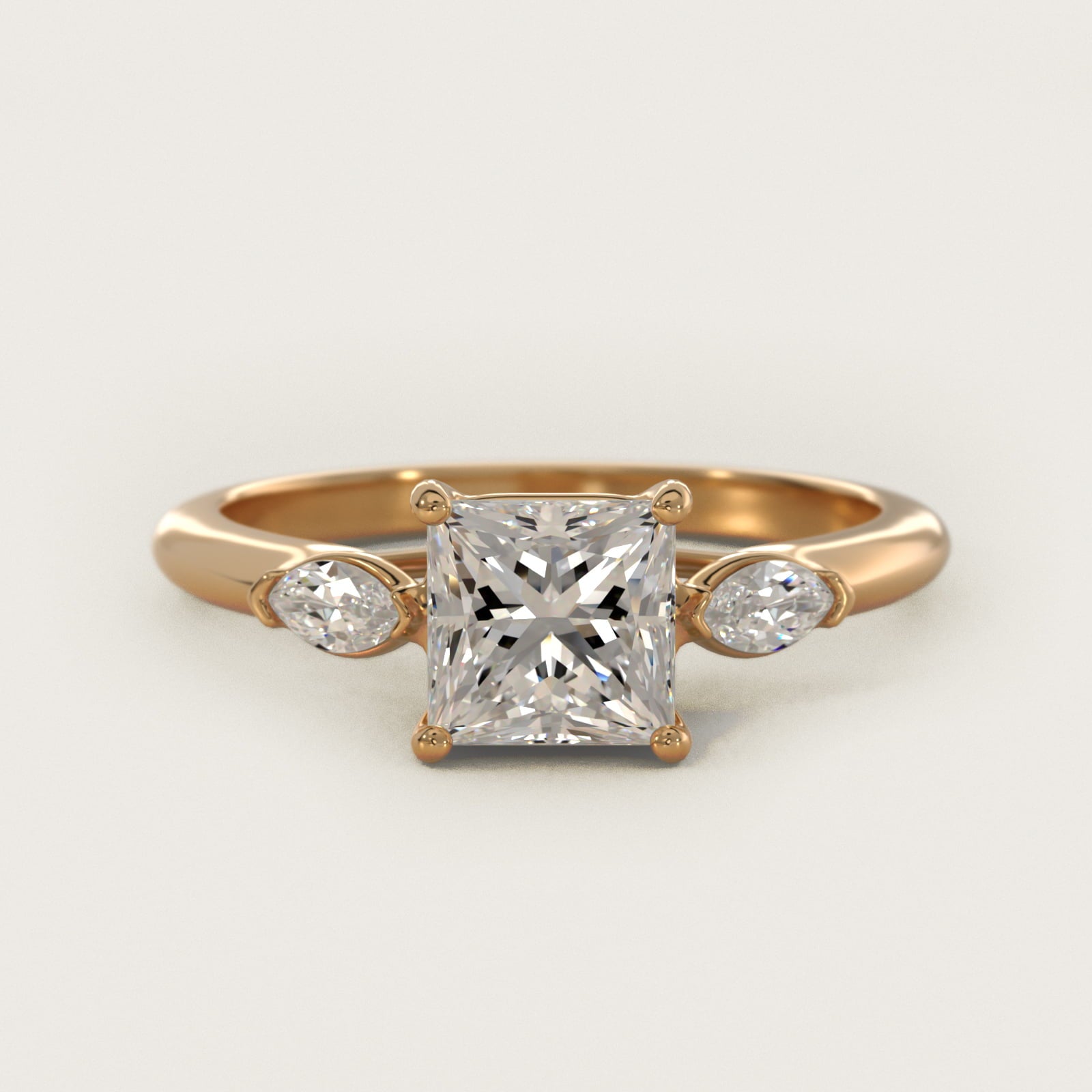 Marquise Cut Diamond Three Stone Engagement Ring In 14K Yellow Gold By James Allen - Princess Center